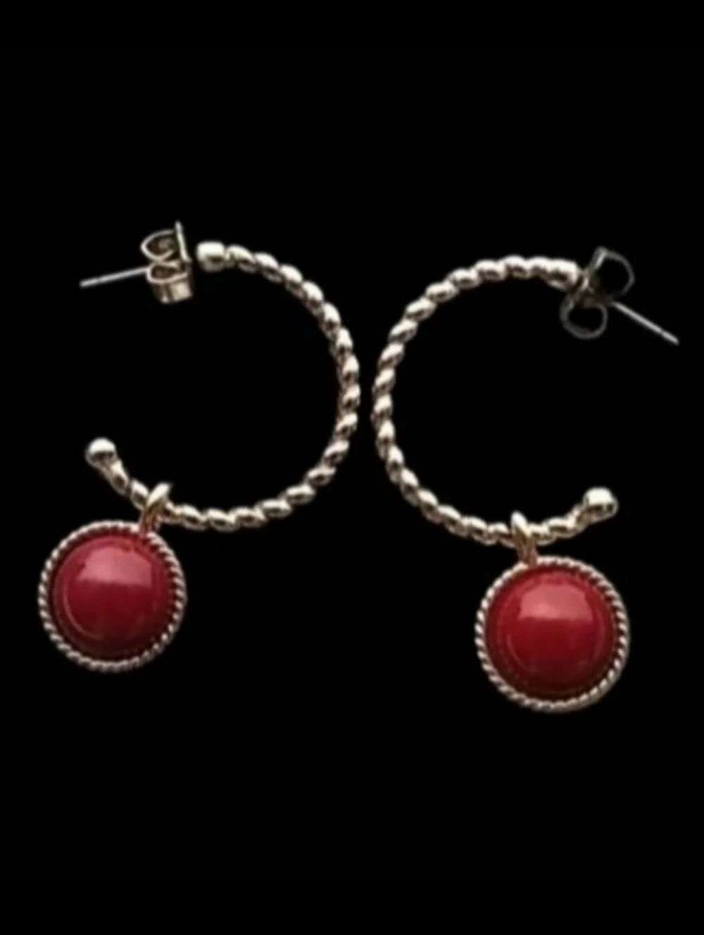 Gold-Tone Coin Charm Bangle Bracelets & Earrings with Red Enamel Accents | EUC